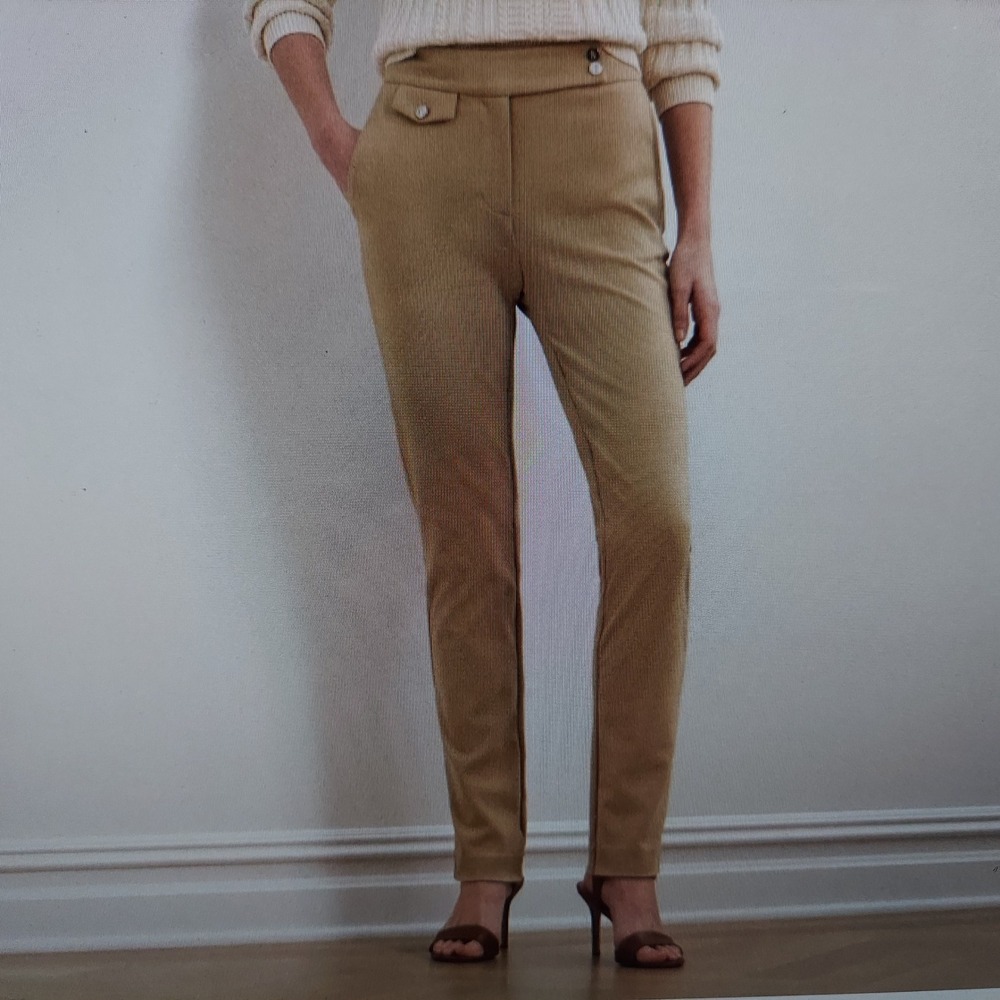 Lauren Ralph Lauren Women Pants S Tan Old Money Slim Leg Button Detail